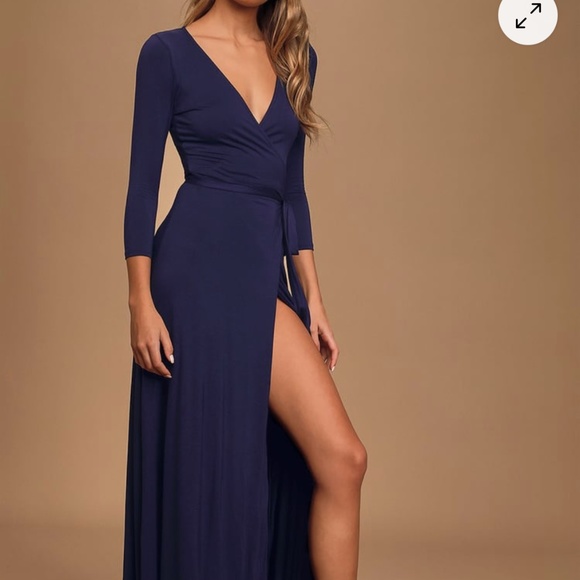 Navy Blue Wrap Maxi Dress long sleeve - Picture 3 of 4